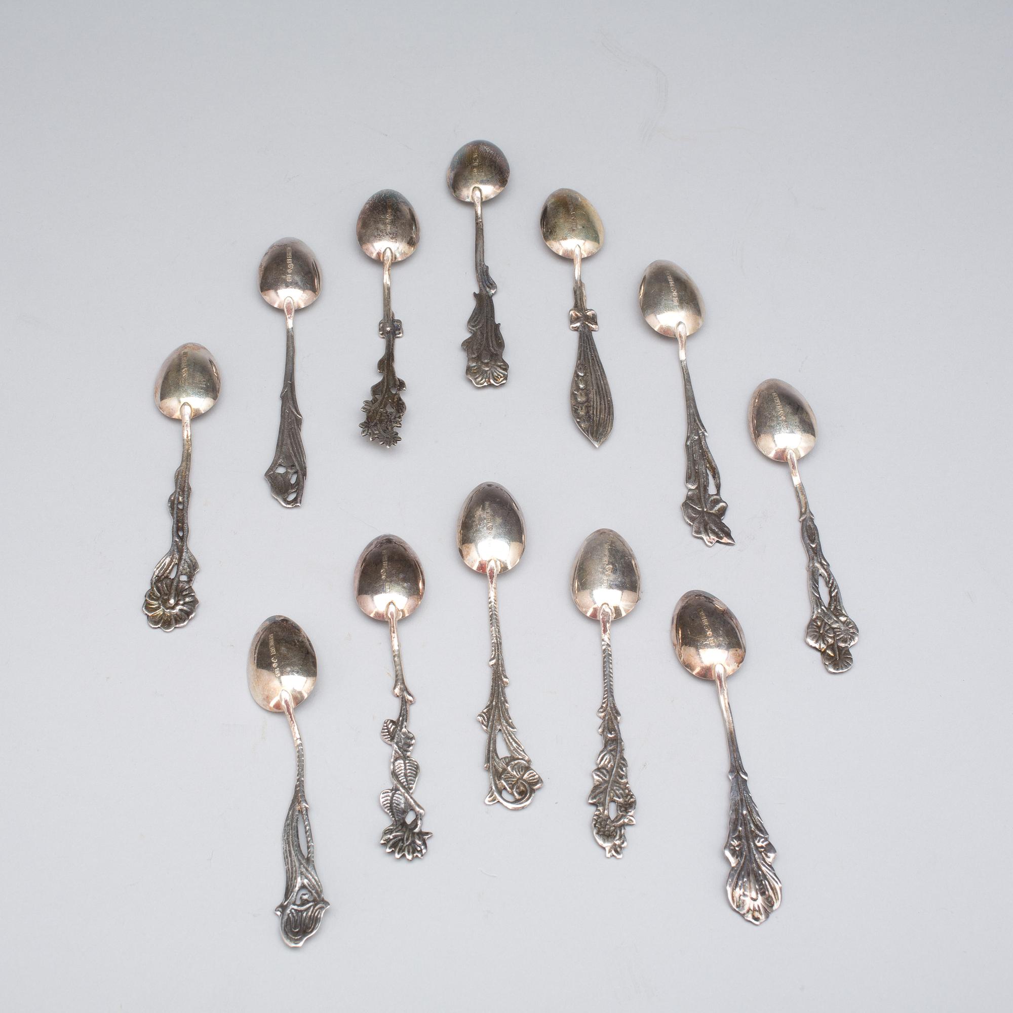 PARTI SILVER, 12+4 st, bl.a. GAB, Stockholm, 1908. Vikt tot ca 337g.
