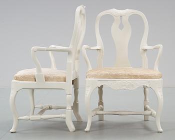A pair of Swedish 18th Cenury Rococo armchairs.