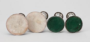 LJUSSTAKAR, 2 par, silver, senempire, D.Hermansson & Co resp otydl mästarstämpel, Stockholm 1842 res 1851.