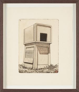 Sten Eklund, etching with coloring, signed.