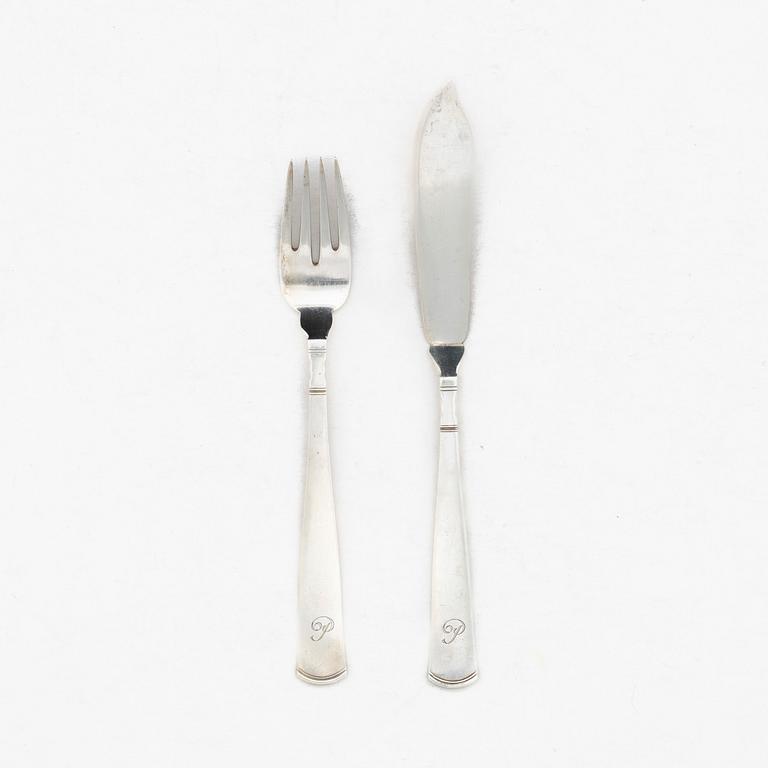 Jacob Ängman, A 24-piece silver fish flat ware set, "Rosenholm", Sweden, 1935-97.