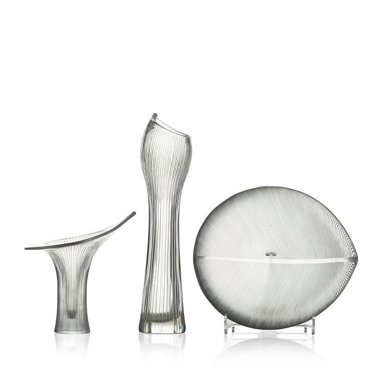 Tapio Wirkkala, TAPIO WIRKKALA, a set of three pieces of art glass, Iittala, Finland 1950's.