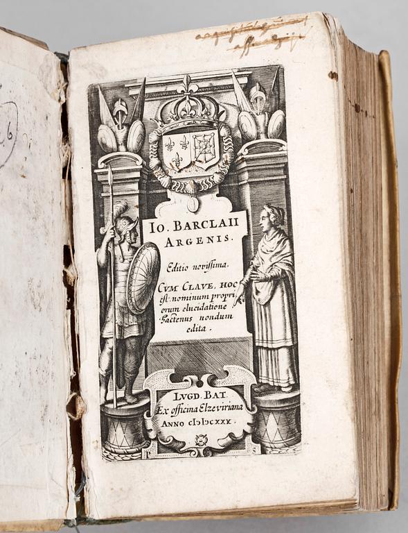 BOK, "Io Barclaii Argenis" av John Barclay, Leyden 1630.