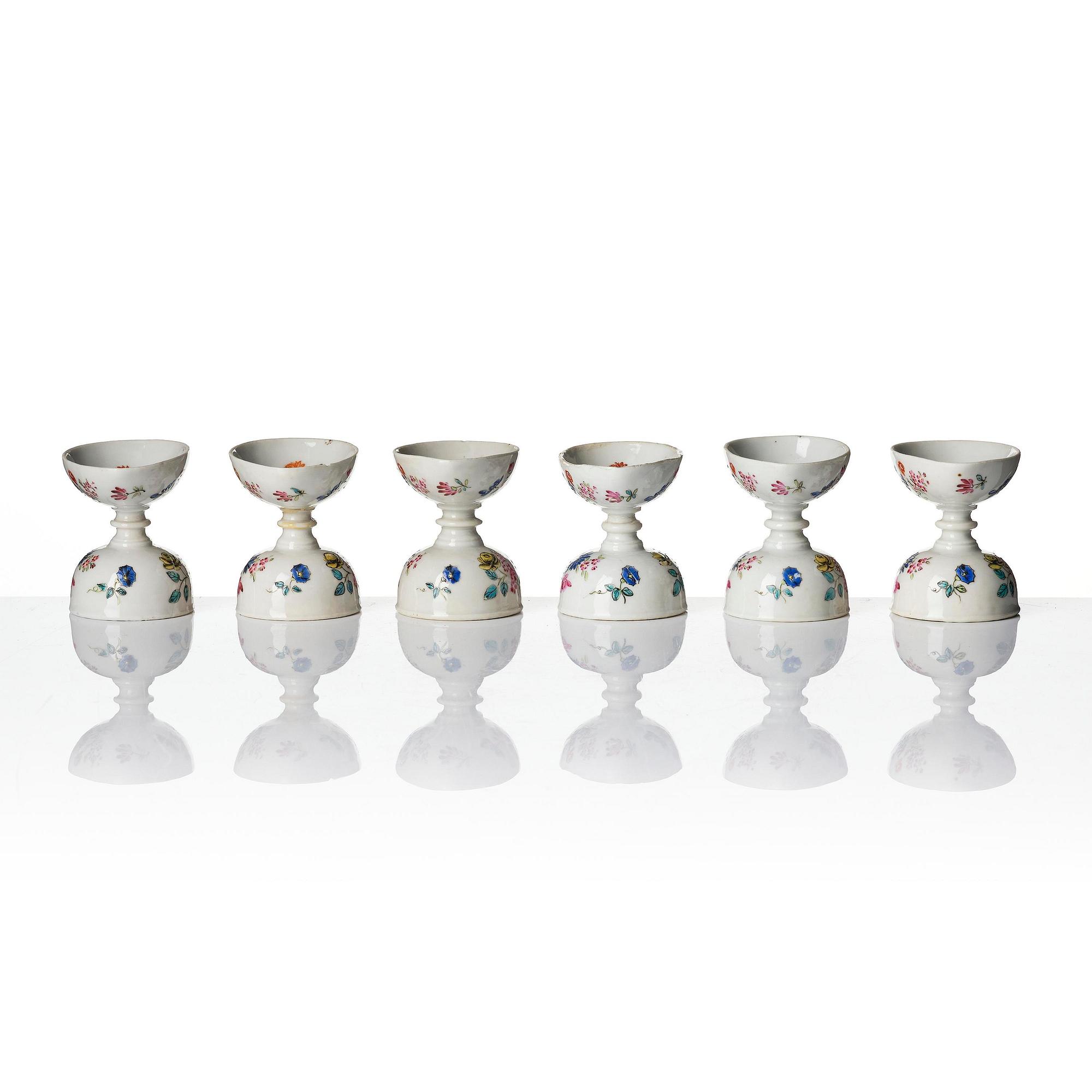 A set of six famille rose egg cups, Qing dynasty, 18th century.