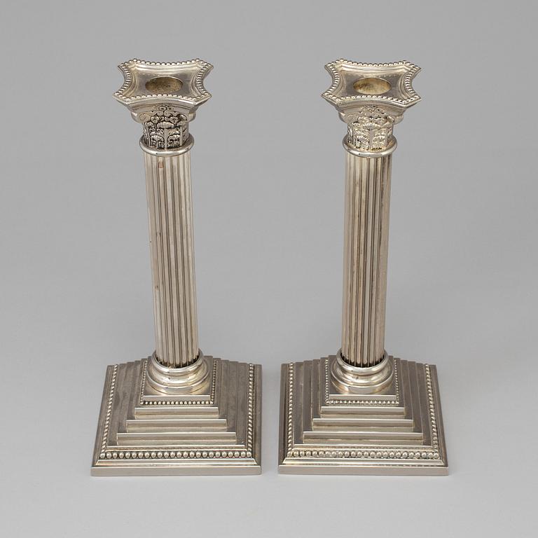 A pair of  TALL SILVER PLATE COLUMN CANDLESTICKS -GODINGER 1992.