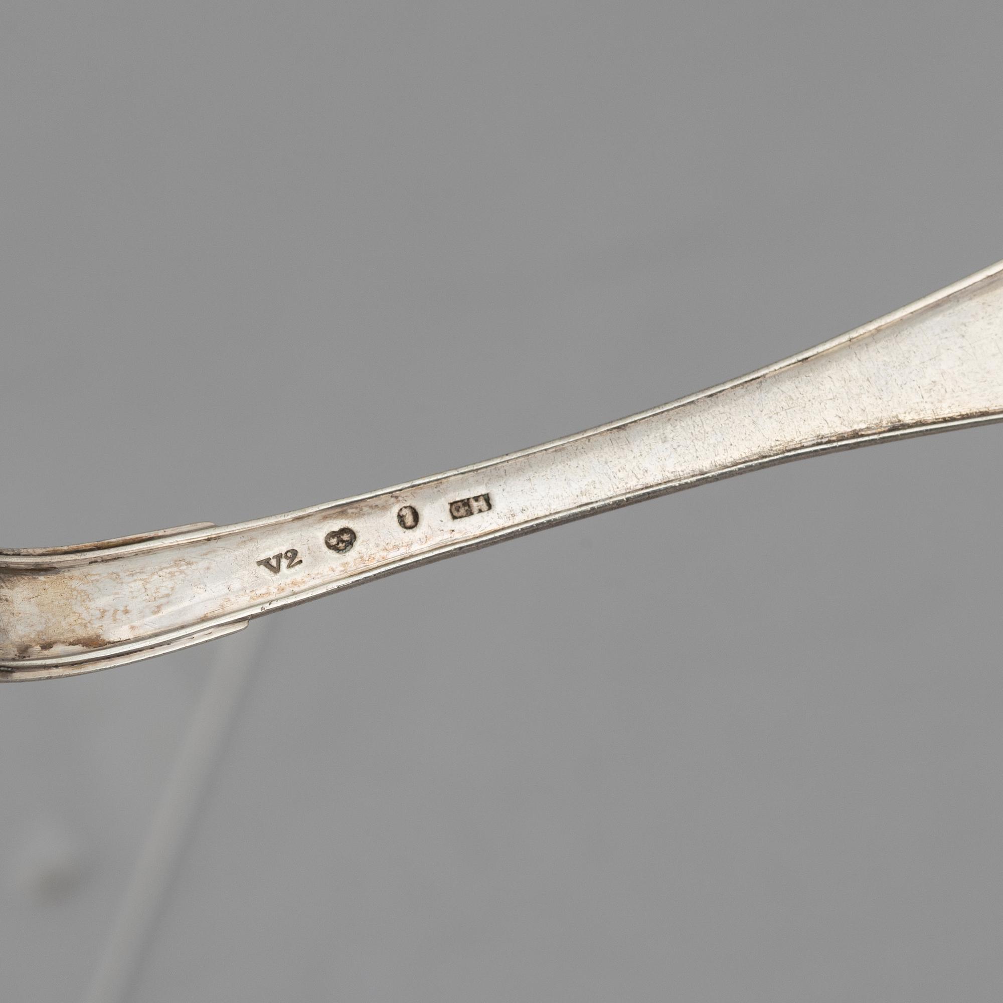 Skedar, 7 st, silver, bl a Gustaf Hagström, Stockholm 1803.