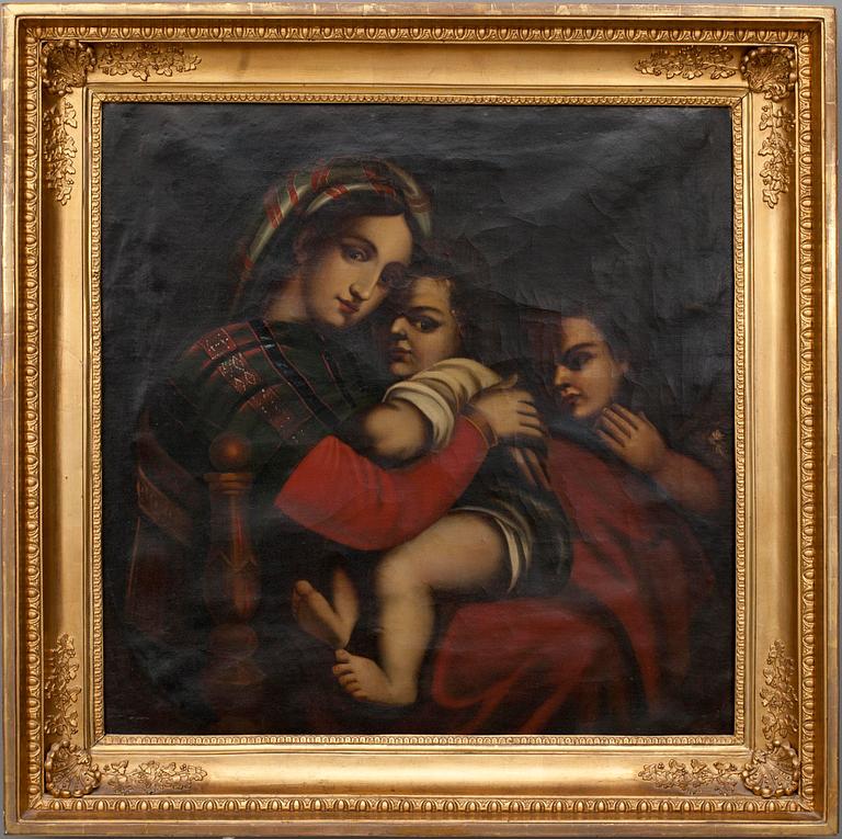 OKÄND KONSTNÄR, 1800-talets slut, "Madonna della Seggiola", efter RAFFAELLO (1483-1520).