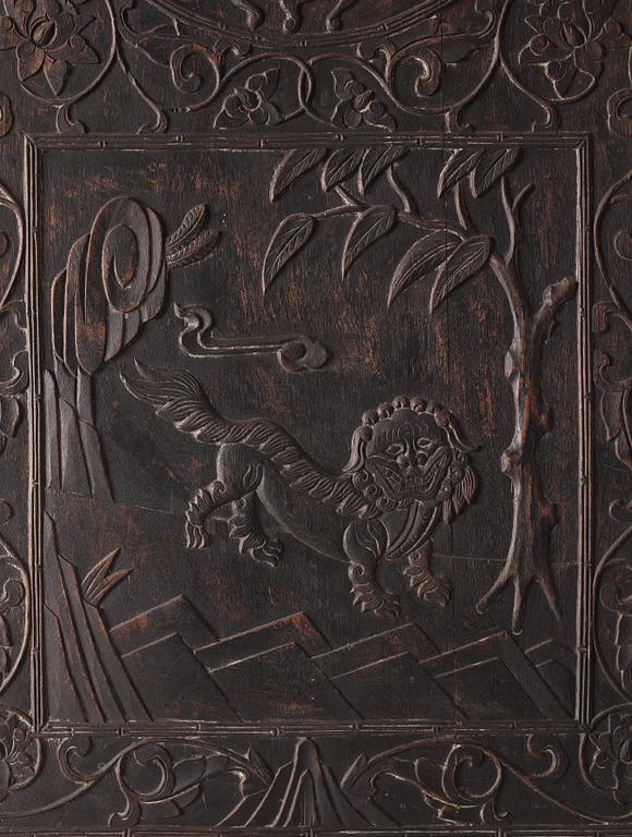 A set of three Chinsese hardwood panels, Qing dynasty.
