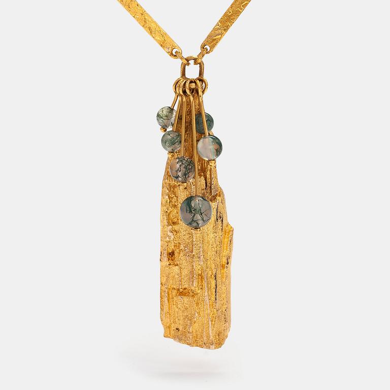 Björn Weckström, A 14K gold necklace "Golden tree" with mossagates. Lapponia 1970.