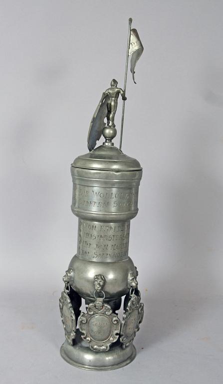 POKAL. Tenn, renässansstil trol. Tyskland 1800-tal.