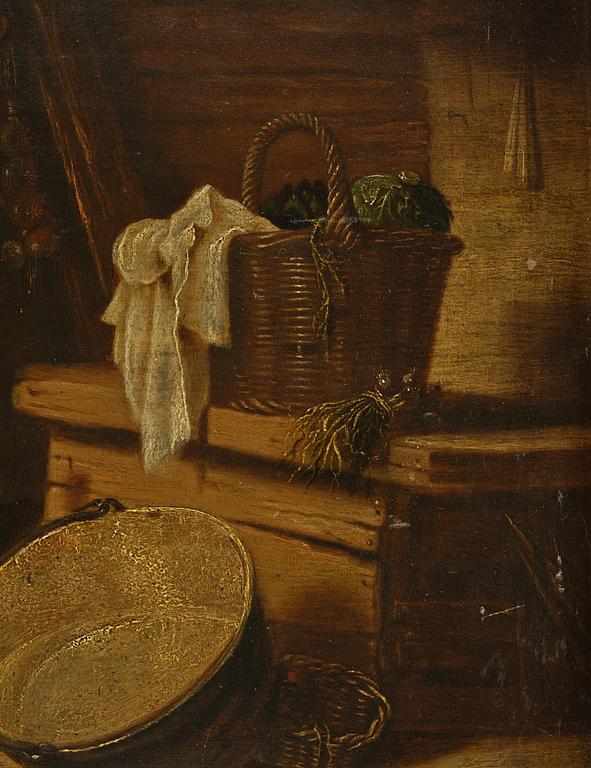 Willem Kalf, hans krets, Stilleben med köksattiraljer.