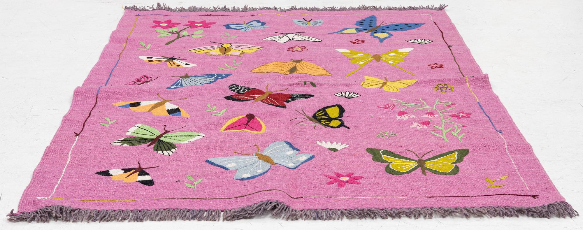 Rug, hand-embroidered Kelim, ca. 185 x 125 cm.