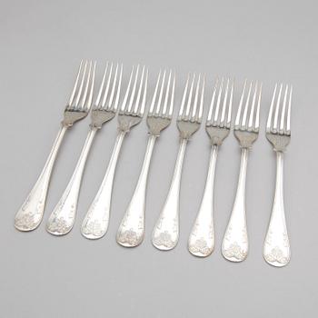 BORDSGAFFLAR,  8 st, silver, GAB, Stockholm, 1938. Totalvikt 477 gram.