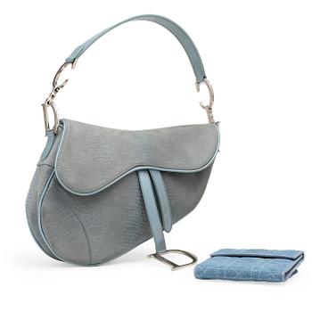 CHRISTIAN DIOR, a blue leather "Saddle Bag" and wallet.