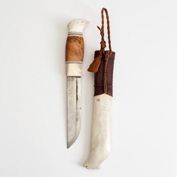 GUNNAR EDHOLM, Jokkmokk/Arjeplog, halvhornskniv, knivslida monogramsignerad GE.