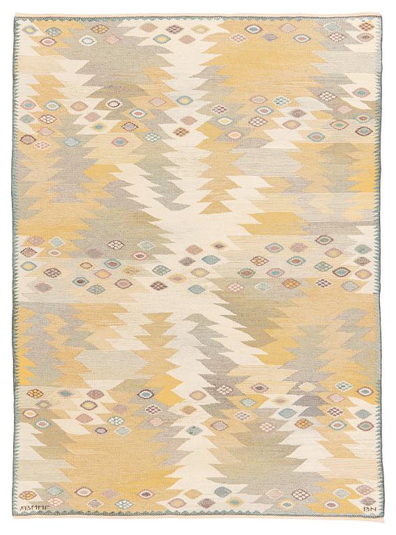 Barbro Nilsson, matto, "Tånga ljus", flat weave, ca 226,5 x 163-164 cm, signed AB MMF BN.