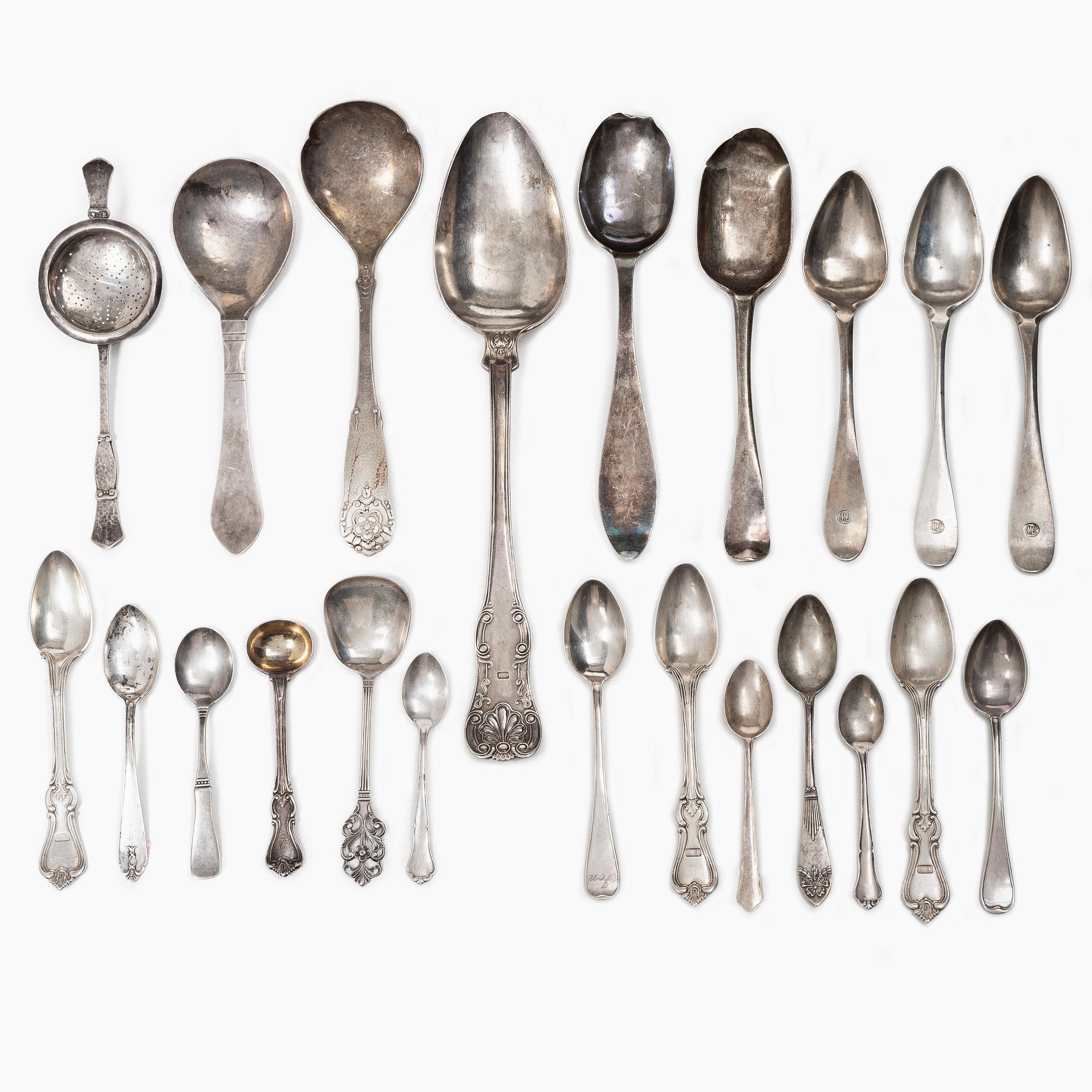 Spoons, 22 pcs, silver, Denmark, Norway, Sweden, 18th-20th century.