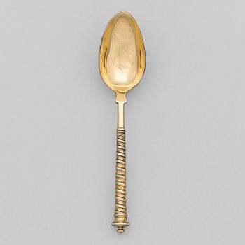 A Sazikov gilt silver serving spoon, maker's mark of Ignati Sazikov, Saint Petersburg, Russia 1860s.