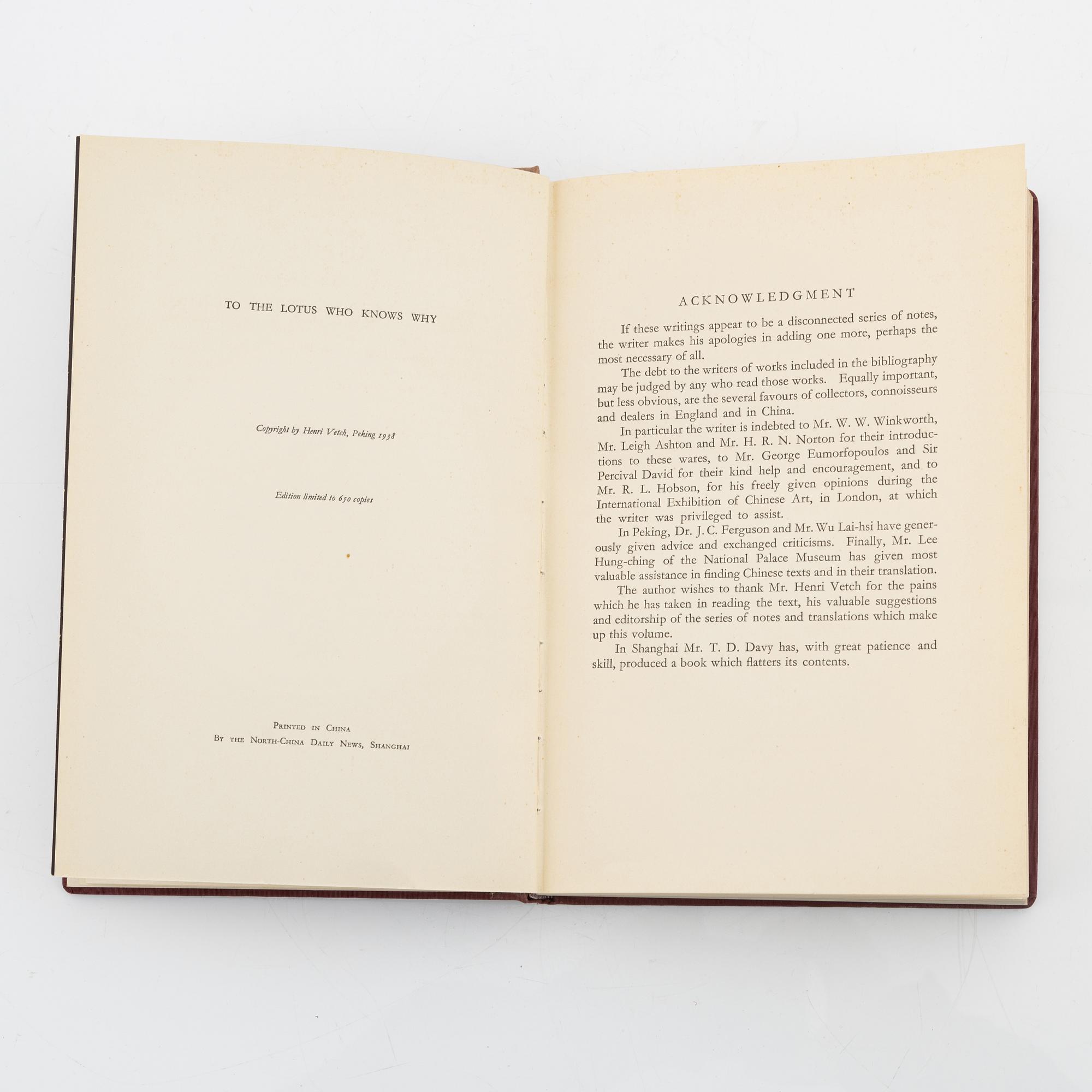 Archibald Dooley Brankston, a book, 'Early Ming Wares of Chingtechen', 1938.