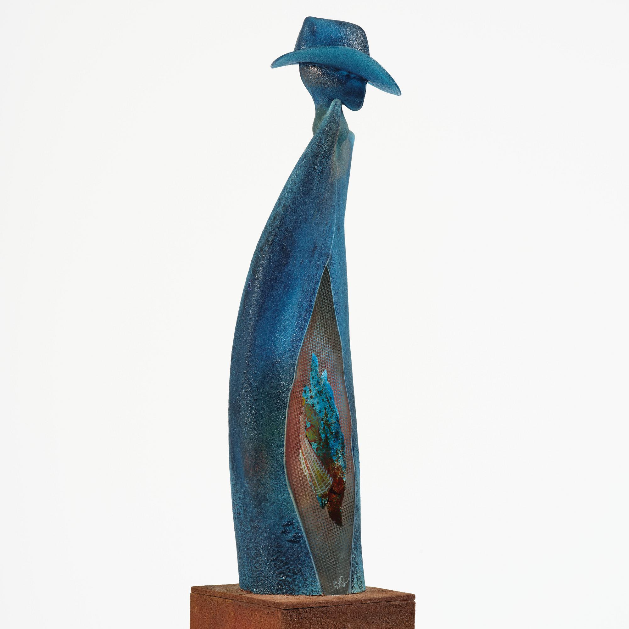 Kjell Engman, a unique glass sculpture 'Man in Trenchcaot' from the series "Catwalk", Kosta Boda, Sweden.