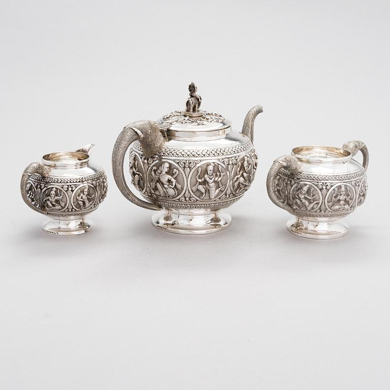 A 3-piece silver tea set, presumably India. Finnish control marks 1966.