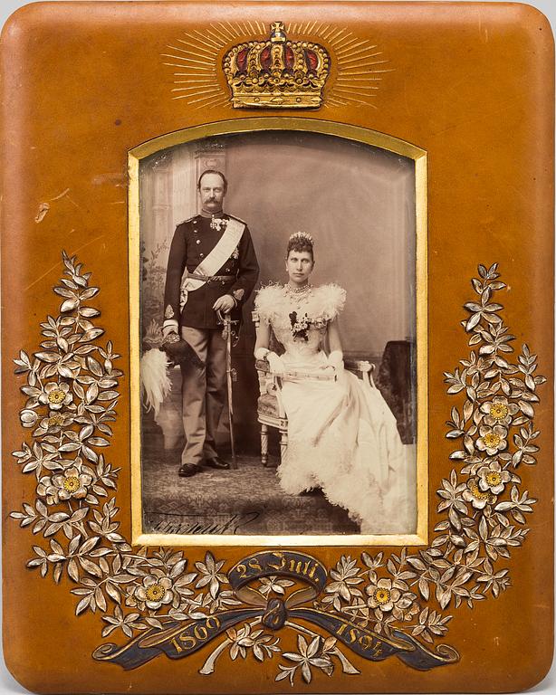Royal wedding portrait depicting King Frederick VIII of Denmark and Louise of Sweden, 1869.