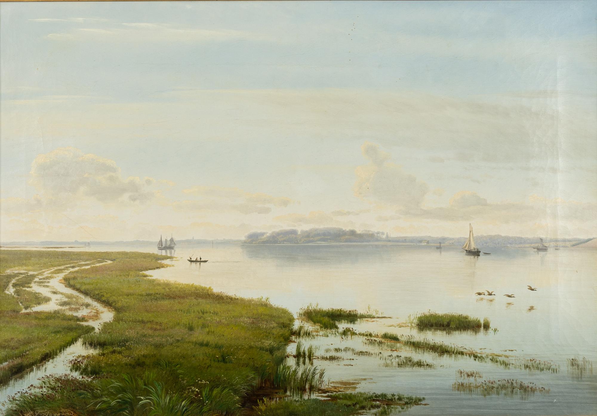 Carl Frederik Aagaard, Inland Landscape with Boats.