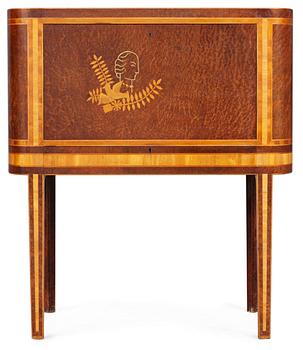 788. A David Rosén burr wood veneered secretary with inlays in different kind of woods, Georg Rymans Verkstäder circa 1933.