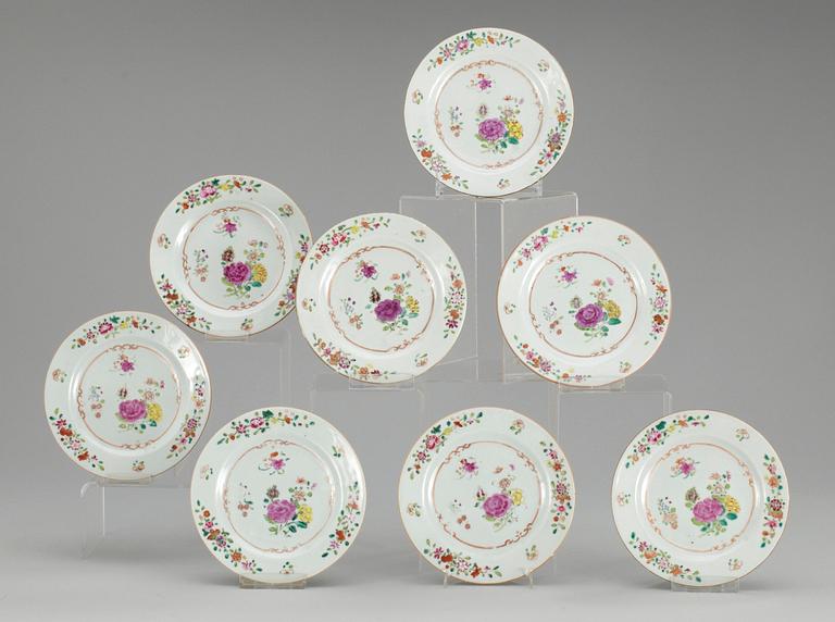 A set of eight famille rose dinner plates, Qing dynsty, Qianlong (1736-95).