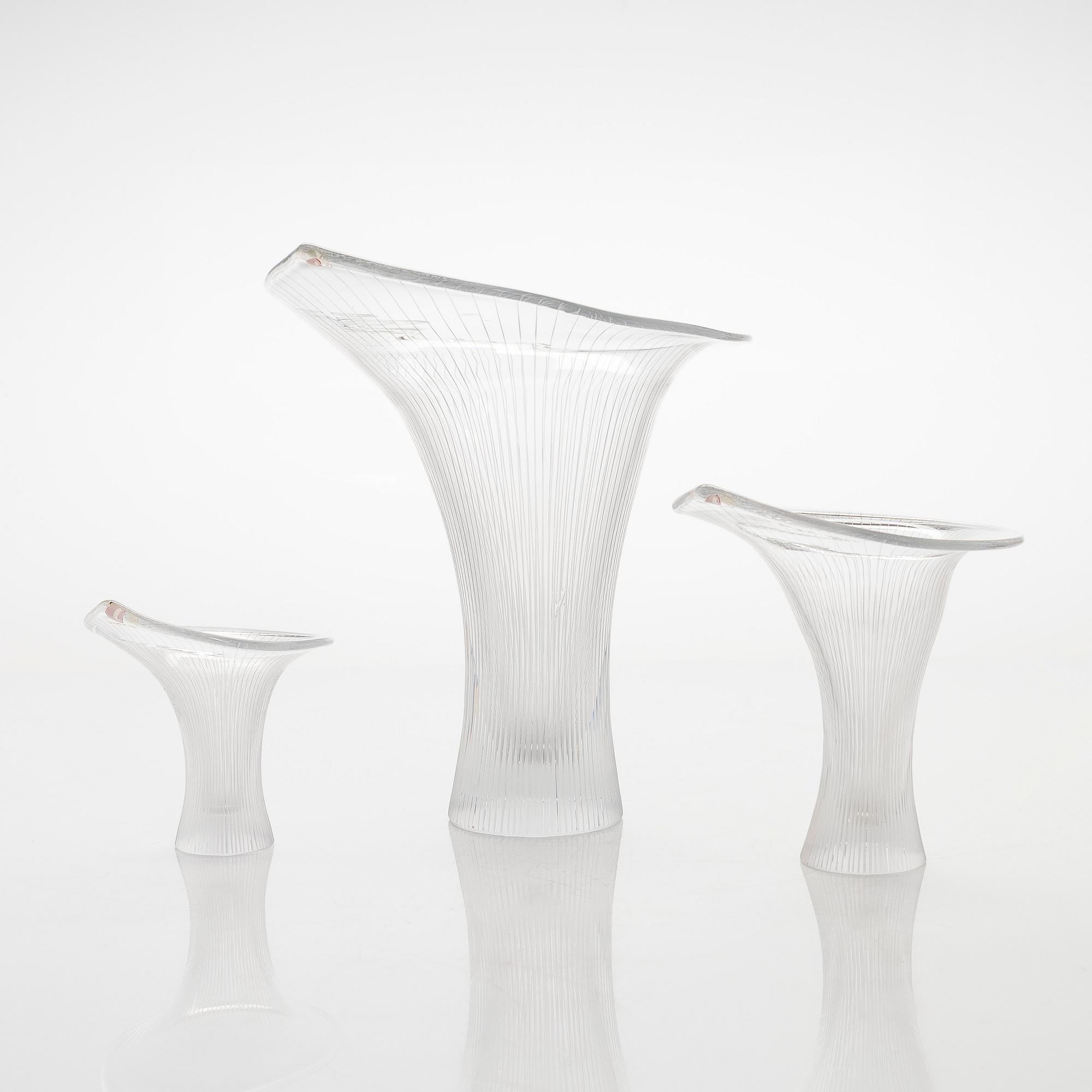 Tapio Wirkkala, three glass "Chanterelle" vases signed Tapio Wirkkala Iittala, 1982-83.