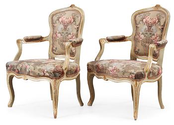 A pair of Swedish Rococo 18th century armchairs.