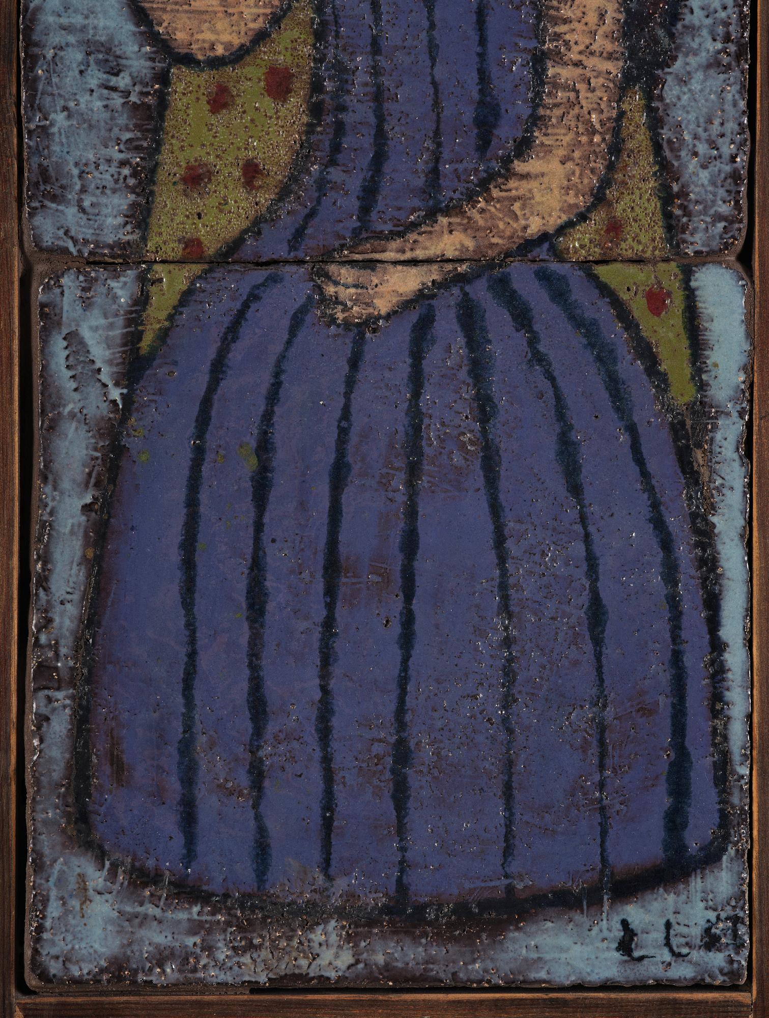 Lisa Larson, triptyk, glaserad keramik, sannolikt utförd 1950-54 under studietiden på Slöjdföreningens skola, Göteborg.