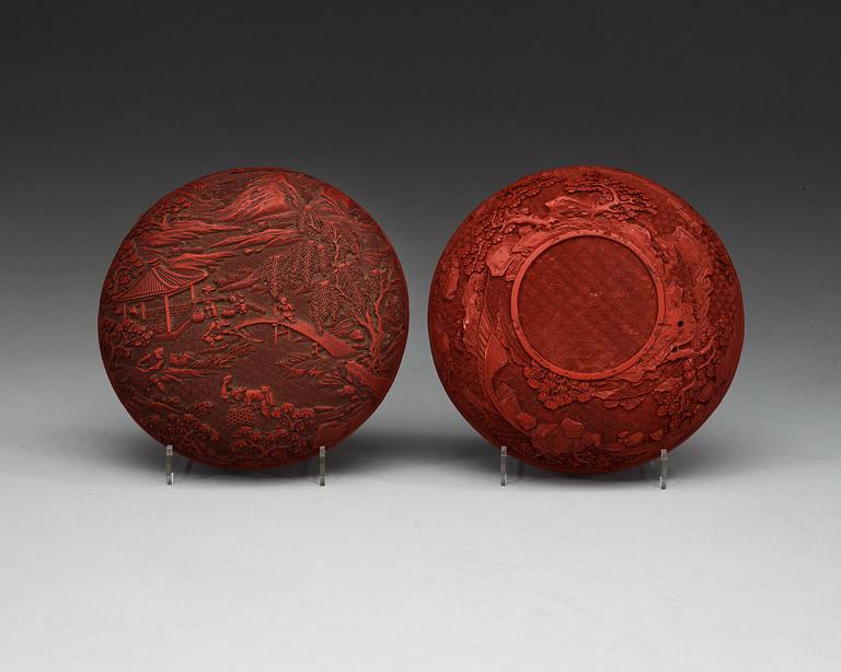 ASK med LOCK, röd lack. Qing dynastin (1644-1912).