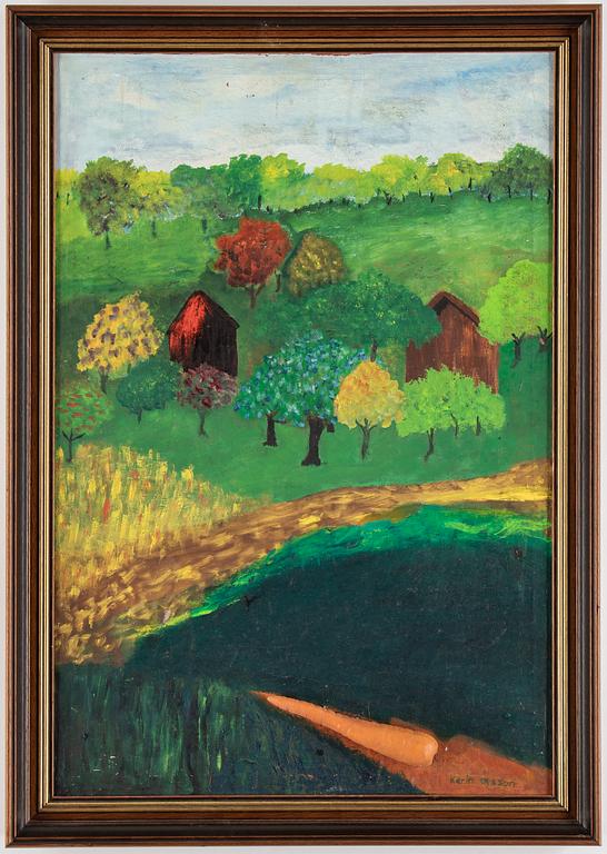 Karin Olsson, oil/collage on canvas, signed.