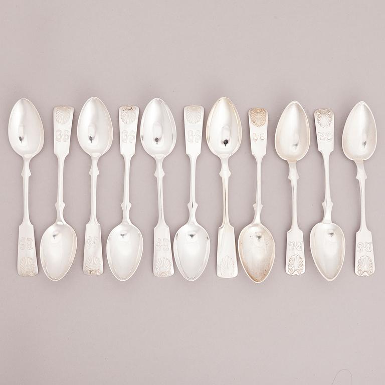 A 111-piece set of shell decorated silver cutlery, Finland, mainly from the first half of the 20th Century.