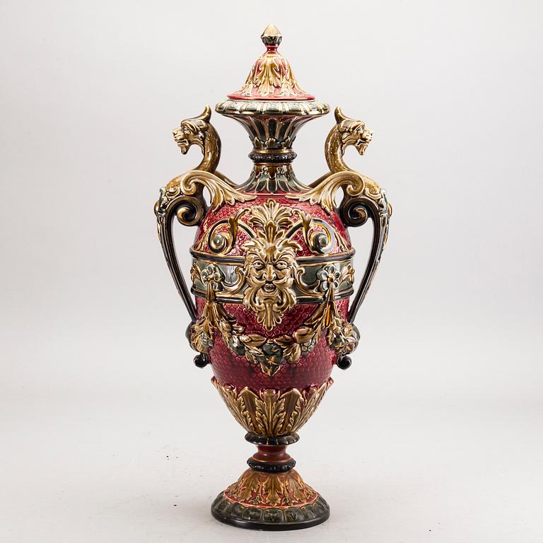 A Rörstrand majolica urn around 1900.