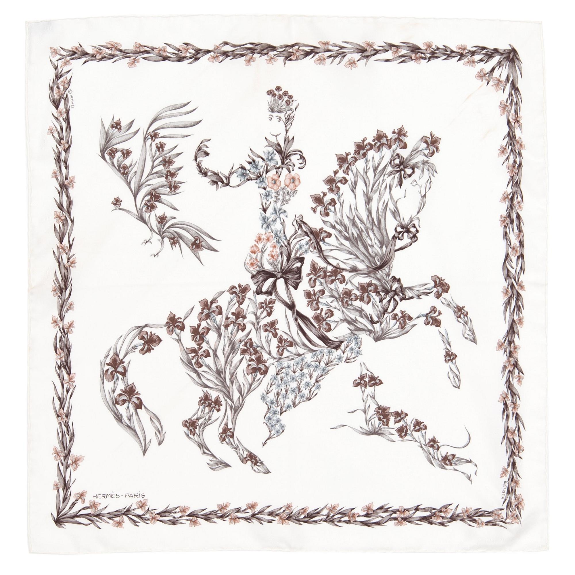 HERMÈS, pochette samt scarf, "Cheval Fleuri" samt "Belles du Mexique".
