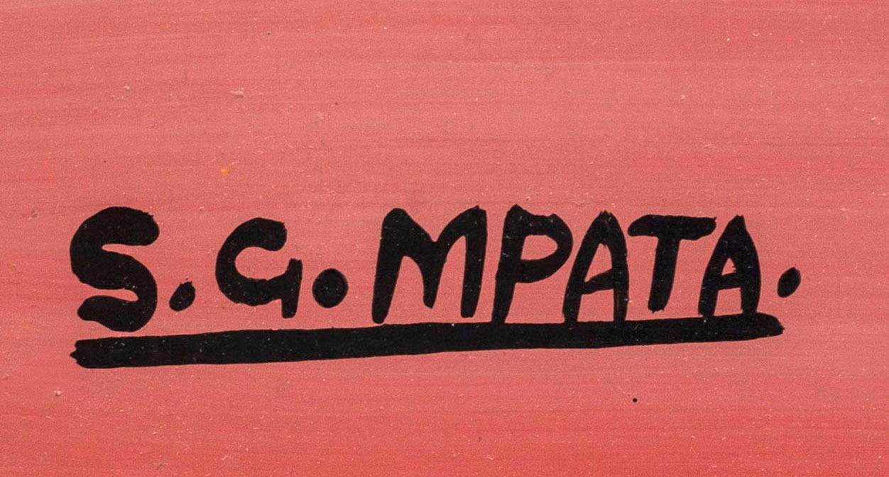 An 1970:s Seymond George Mpata so called Tingatinga- painting, bicycle paint on masonite, signed.