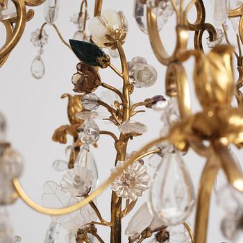 A French Louis XV-style six-branch gilt-bronze, rock crystal and amethyst chandelier, 19th century.