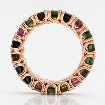 A 14K rose gold ring, with multicoloured tourmalines.