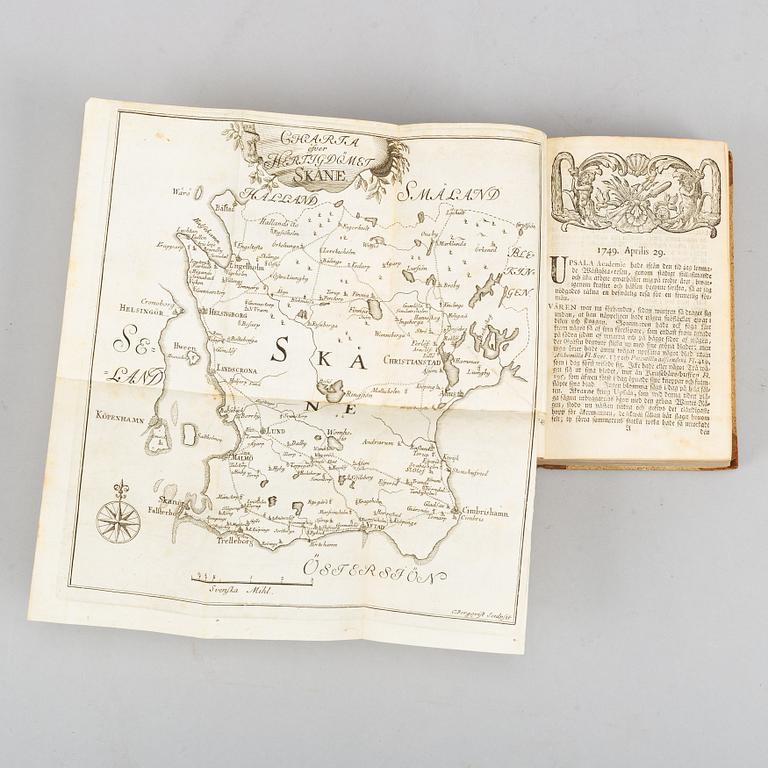 Linnaeus on Scania, 1751, with engraved map and plates.