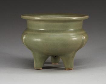 A celadon glazed tripod censer, Ming dynasty.