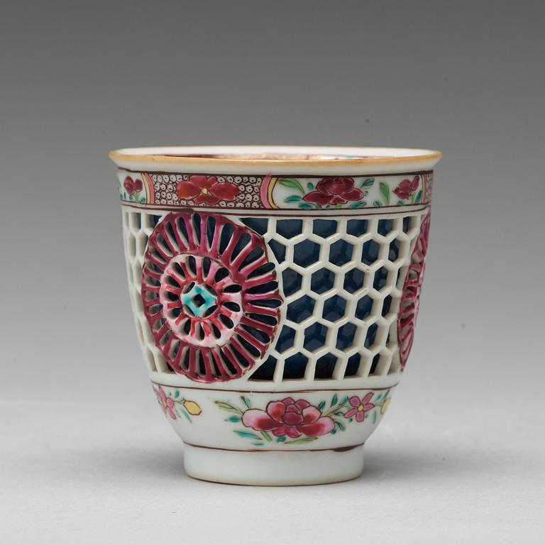 A famille rose and powder blue "devils work" cup, Qing dynasty, Qianlong (1736-95).