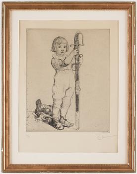 CARL LARSSON, etching, signed C.L. in pencil and numbered 27/100. "Boy with sword". Executed 1916. Etat 2.