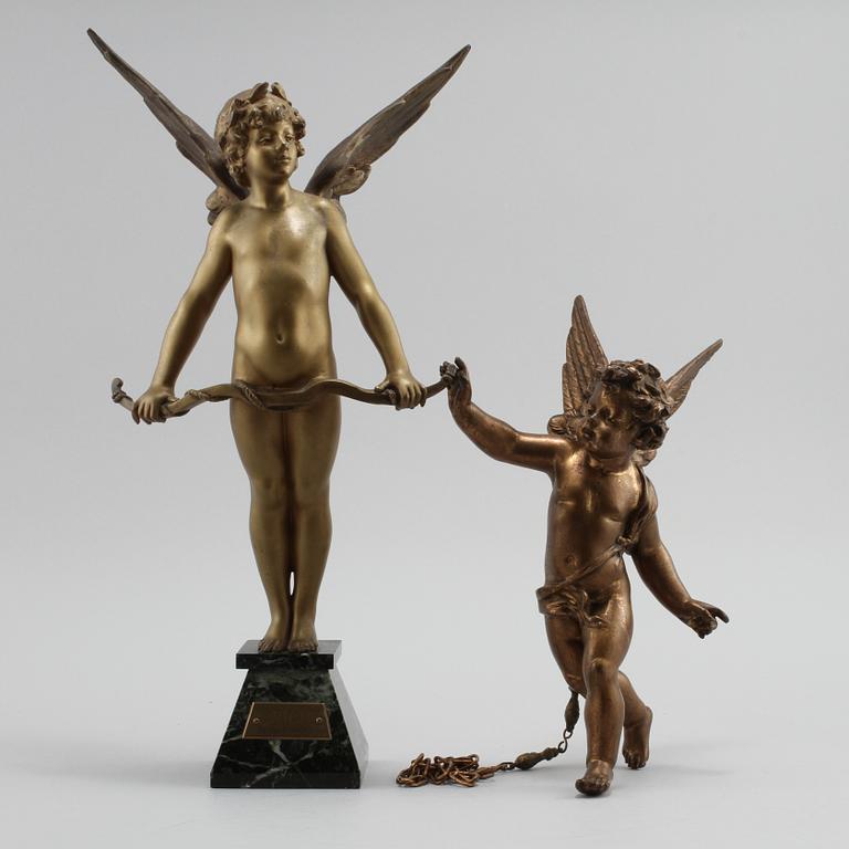 SKULPTURER, 2 st, änglar, patinerad metall, 1900-talets andra hälft.