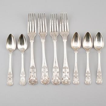 BESTICK, 9 delar, silver, Johan Carlsson, Norrköping 1851. Vikt ca 457 gram.