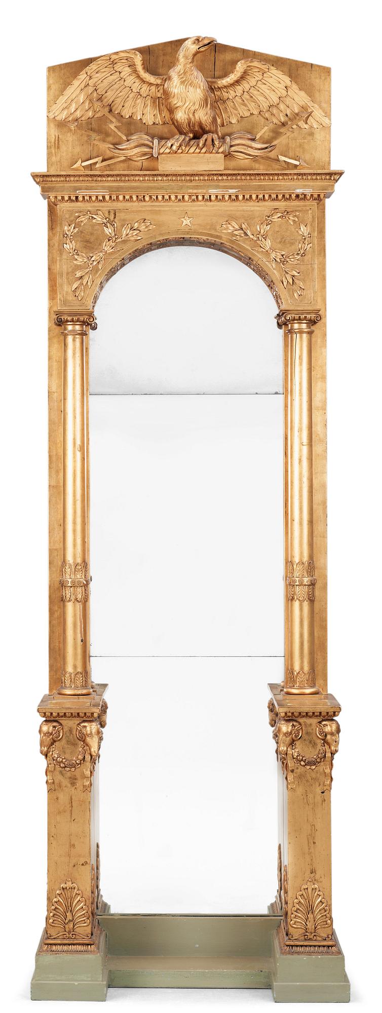 SPEGELTRYMÅ. Tillskriven Petter Gustaf Bylander (spegelfabrikör och skulptör i Göteborg 1804-1859). Empire.