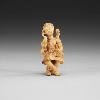 1371. A carved ivory figure of Christ the Good Shepherd, 18th Century or older, Goan.