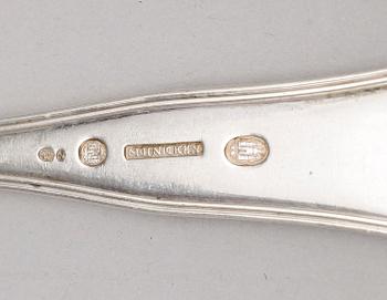 PARTI GAFFLAR, 6+11+1, silver, Moinichen, Danmark  resp MGAB, 1900-talets första hälft. Tot vikt ca 880 gram.