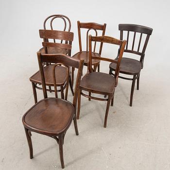 Six similar bent wood chairs from the first half of the 20th century.